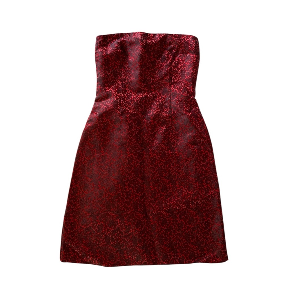 Formal women’s mini dress size 6 strapless red black brocade jacquard gothic